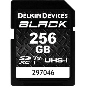 Delkin ZWART UHS-I SDXC 256GB R:90MB/s W:90MB/s (SDXC, 256 GB, U3, UHS-I), Geheugenkaart, Zwart