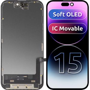 MP Display Unit f?r iPhone 15, Soft OLED FHD IC Movable Version, Aftermarket, Black (iPhone 15), Onderdelen voor mobiele apparaten