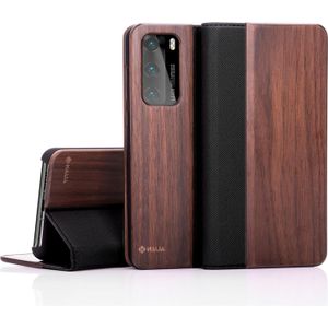 Nalia Flipcase van echt hout (Huawei P40), Smartphonehoes, Bruin
