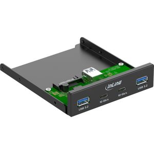 InLine  3,5" Front Panel, 2x USB-A + 2x USB-C, 10 Gb/s, Metall, schwarz, PC kast accessoires