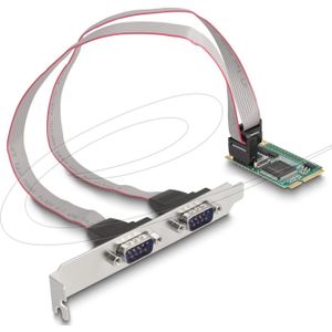 Delock Mini PCIe-kaart van volledig formaat naar 2 x seriële RS-232 D-Sub 9-pins, Controlekaart