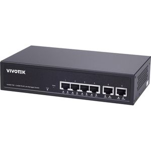 Vivotek AW-GEL-065A-060 PoE, 4-poorts GE RJ45(PoE) + 1-poorts GbE (6 ports), Netwerkschakelaar, Zwart