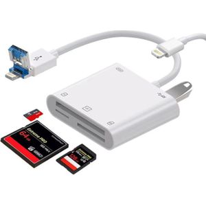 PowerGuard DualHeadConnect USB-A/Lightning USB Foto SD Kaart CF Camera Kaartlezer (USB-A, Bliksem), Adapter voor mobiel apparaat, Wit