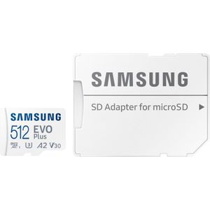 Samsung EVO Plus microSDXC 512 GB Lezen tot 160 MB/s (microSDXC, 512 GB, U3, UHS-I), Geheugenkaart