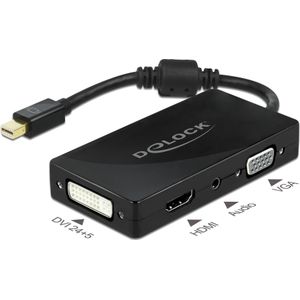 Delock Mini DisplayPort naar (VGA, HDMI, DVI, 15 cm), Data + Video Adapter, Zwart