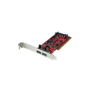 StarTech.com 2 Port USB 3.0 SuperSpeed PCI Schnittstellenkarte mit SATA-Stromanschluss, PCI, USB 3.2 Gen 1 (3.1 Gen 1), Rot, NEC uPD720202, 5 - 50 °C, -25 - 70 °C