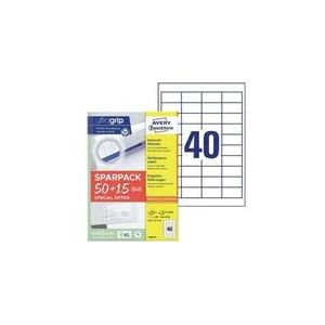 Universaletiketter Avery 48,5x25,4 mm, hvid med Ultragrip + 30% ekstra indhold - (65 ark x 40 stk.)