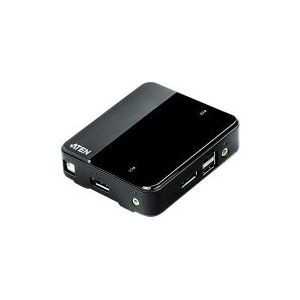 ATEN 2-Port USB DisplayPort/Audio KVM Switch (4K unterstützt und Kabel enthalten), 4096 x 2160 Pixel, 4K Ultra HD, 2,18 W, Schwarz