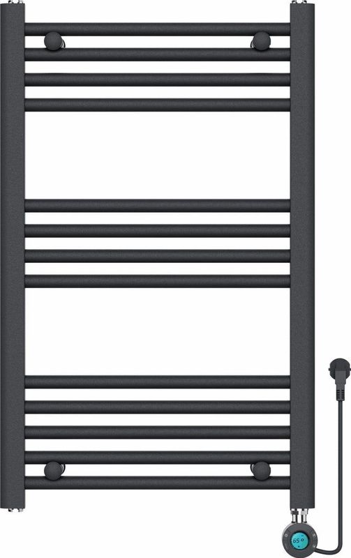 Handdoekradiator Elektrisch met Digitale Thermostaat - Radiator Badkamer - 800 × 500 mm - Mat zwart - 300 Watt