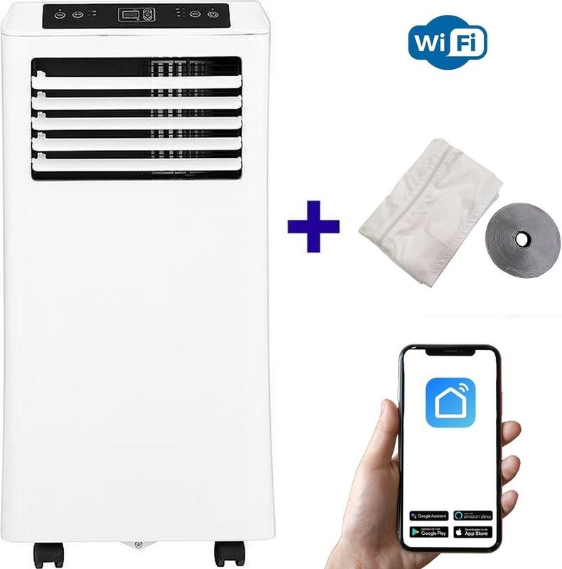 Mobiele airco Wifi ontvochtigen en ventileren met raamafdichting en luchtreiniger 7000btu