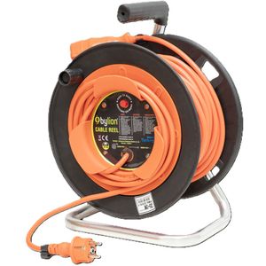 Lier met koperen kabel 3x2,5 mm2, IP44 met overbelastingsbeveiliging, stroom 16 A, 40m+2m Kabelkleur: oranje, Schuko type