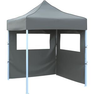 VidaXL Partytent Inklapbaar 2x2m Staal Antraciet + 2 Zijwanden