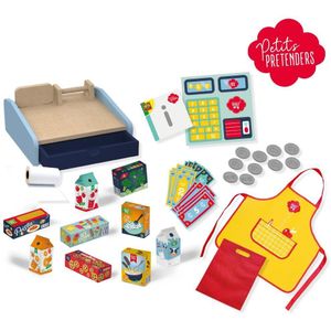 SES - Petits Pretenders - Mega winkel set - inclusief houten kassa, winkeliersschort en speelgeld