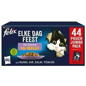 Felix Pouch elke dag feest in gelei mix box tonijn / zalm / rund / kip