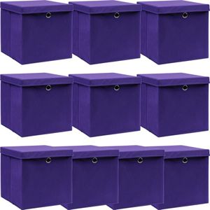 VidaXL Opbergboxen met deksel 10 st 32x32x32 cm stof paars