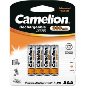 Camelion Oplaadbare AAA batterijen, NimH 900maH. 4 stuks (hangverpakking)