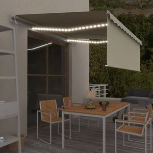 VidaXL Luifel automatisch met rolgordijn LED windsensor 4,5x3 m crème