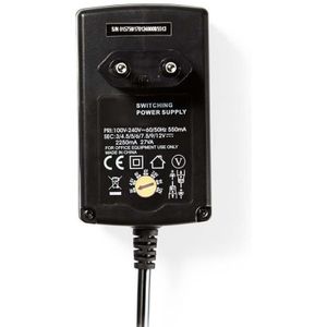 Nedis Universele AC-Stroomadapter - 27 W - 3 - 12 V DC - 1.80 m - 2.25 A - 6 plug(s) - Zwart