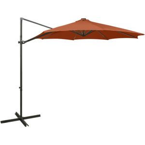 VidaXL Zweefparasol met paal en LED-verlichting 300 cm terracottakleur