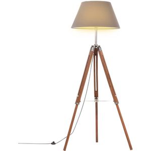 VidaXL Vloerlamp driepoot 141 cm massief teakhout honingbruin en grijs