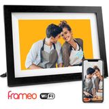 Digitale fotolijst met WiFi en Frameo App – 10.1 inch - Pora – HD+ -IPS Display – Zwart/Hout - Micro SD – Touchscreen