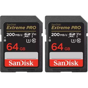 SanDisk 64GB SDXC Extreme Pro UHS-I U3 V30 200MB/s geheugenkaart - Rescue Pro DL 2Y - 2-pack