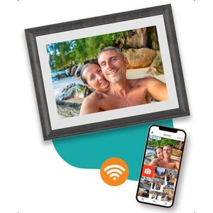 Digitale fotolijst met WiFi en Frameo App – 10 inch - Pora – HD+ -IPS Display – Wit/Bruin - Micro SD – Touchscreen