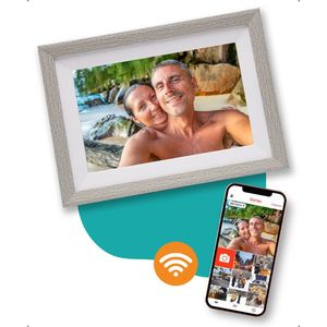 Digitale fotolijst met WiFi en Frameo App – 10.1 inch - Pora – HD+ -IPS Display – Zilver/Wit - Micro SD – Touchscreen