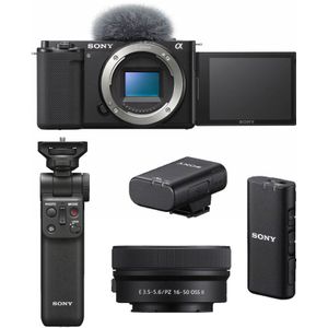 Sony Vlog camera ZV-E10 + 16-50mm II + GP-VPT2BT grip + ECM-W2BT microfoon