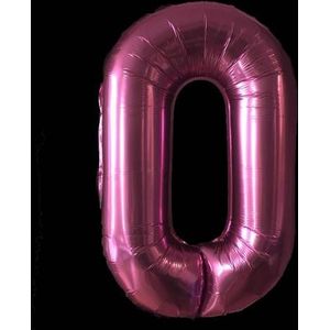 Cijfer ballon roze - 97cm - Cijfer nul