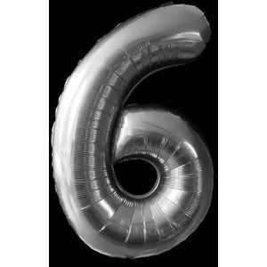Cijfer ballon zilver - 97cm - Cijfer zes