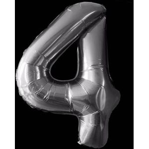 Cijfer ballon zilver - 97cm - Cijfer vier