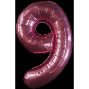 Cijfer ballon roze - 97cm - Cijfer negen
