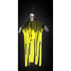 Halloween hangdecoratie schedelspook - Neon geel - 55cm