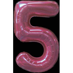 Cijfer ballon roze - 97cm - Cijfer vijf