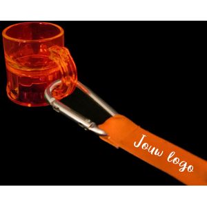 Keycords bedrukken met shotglas -  Fluoriserend oranje
