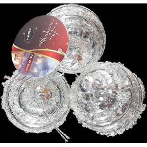 Kerstballen rond 3 stuks - Transparant/zilver/glitter