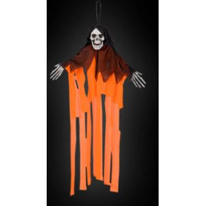 Halloween hangdecoratie schedelspook - Neon oranje - 55cm