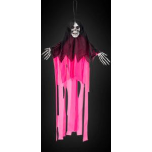 Halloween hangdecoratie schedelspook - Neon roze - 55cm