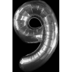 Cijfer ballon zilver - 97cm - Cijfer negen