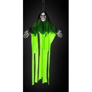 Halloween hangdecoratie schedelspook - Neon groen - 55cm