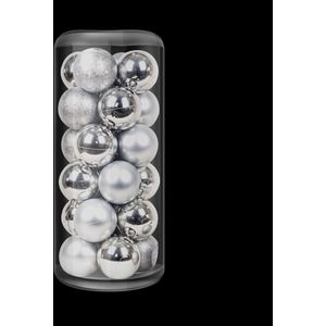 Kunststof kerstballen - 8cm - Zilver - 24 stuks