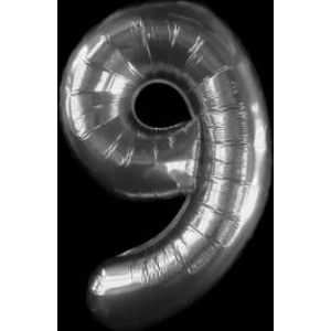 Cijfer ballon zilver - 97cm - Cijfer negen