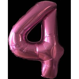 Cijfer ballon roze - 97cm - Cijfer vier
