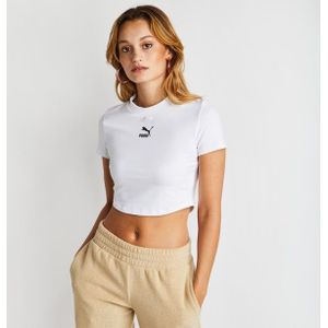 Puma Dare To Cropped Slim Dames T-shirts - Wit  - Katoen Jersey - Foot Locker