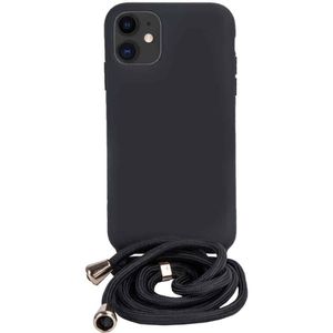 Fonu Siliconen Backcase met Touwtje iPhone 12 Pro en 12 - Zwart