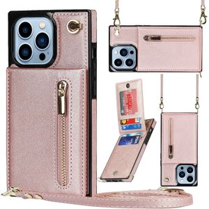Solidenz Fashion Wallet Hoesje met Koord iPhone 13 Pro - Rosegoud