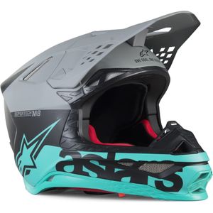 Crosshelm Alpinestars Supertech M8 Mips Radium Mat Zwart-Grijs-Groenblauw