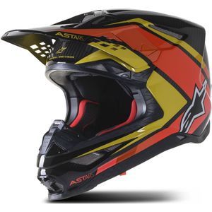 Crosshelm Alpinestars Supertech S-M10 Mips Carbon Meta2 Zwart-Geel-Oranje