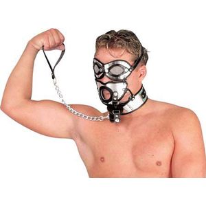 Ledapol - Leder Masker met halsband oogkleppen en mondknevel - dik tuigleer